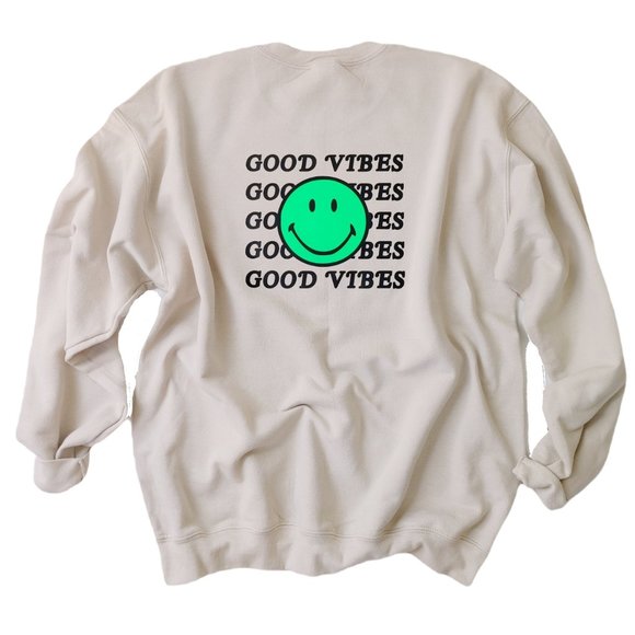 Good Vibes Neon Green Smiley Face Sweatshirt - Picture 8 of 12